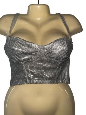 Silver Sequin Bustier Crop Top